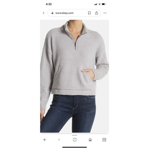 RDI Women’s NWOT Half Zip Pullover Fuzzy Long Sleeve Kangaroo Pocket Gray Large - Picture 1 of 5